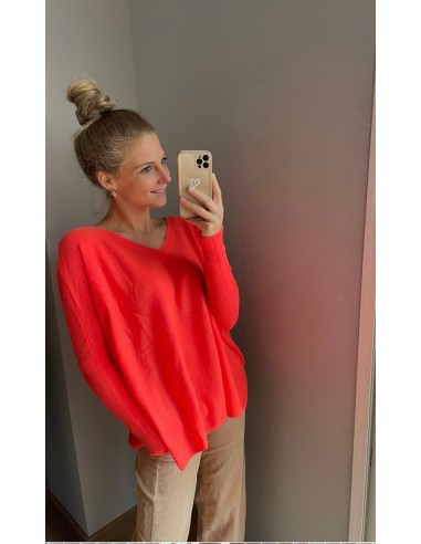 Pull Poncho CACHEMIRE Marque ABSOLUT  corail Fluo les ligaments