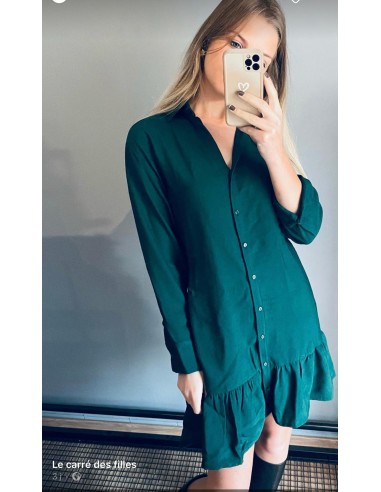 Robe courte chemise unie vert MAVRIKA meilleur choix