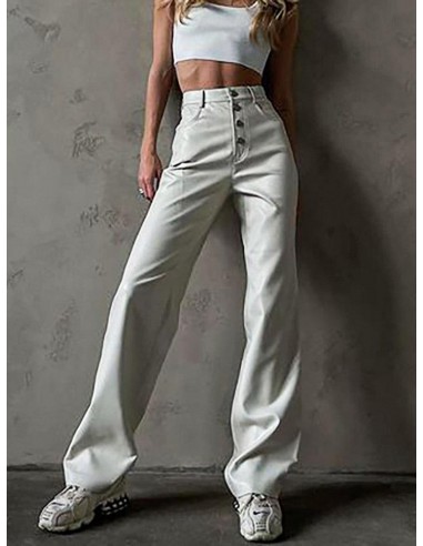 Pantalon en simili cuir blanc pour femme taille haute l'achat 